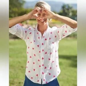 Frank & Eileen Barry Linen Buttondown Messy Hearts Medium